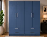 Navy Blue 4 Door Wardrobe with 4 Drawers – Modern Bedroom Storage Cabinet
