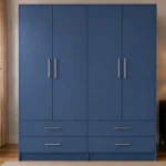 Navy Blue 4 Door Wardrobe with 4 Drawers – Modern Bedroom Storage Cabinet