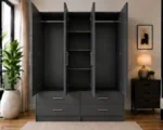 Graphite Grey 4 Door Wardrobe with 4 Drawers – Modern Bedroom Storage Wardrobe - Image 3