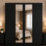 Black 4 Door Wardrobe with 2 Full-Length Mirrors – Modern Bedroom Storage Cabinet