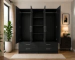 Matte Black 4 Door Wardrobe with 4 Drawers – Modern Bedroom Storage Cabinet Wardrobe - Image 4