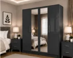 Luxury 4 Door Wardrobe with 2 Full-Length Mirrors – Modern Bedroom Storage Cabinet