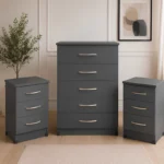 Premium Bedroom Storage – Chest + 2 Bedside Tables - Chest of 5 Drawers with 2 Bedside Tables