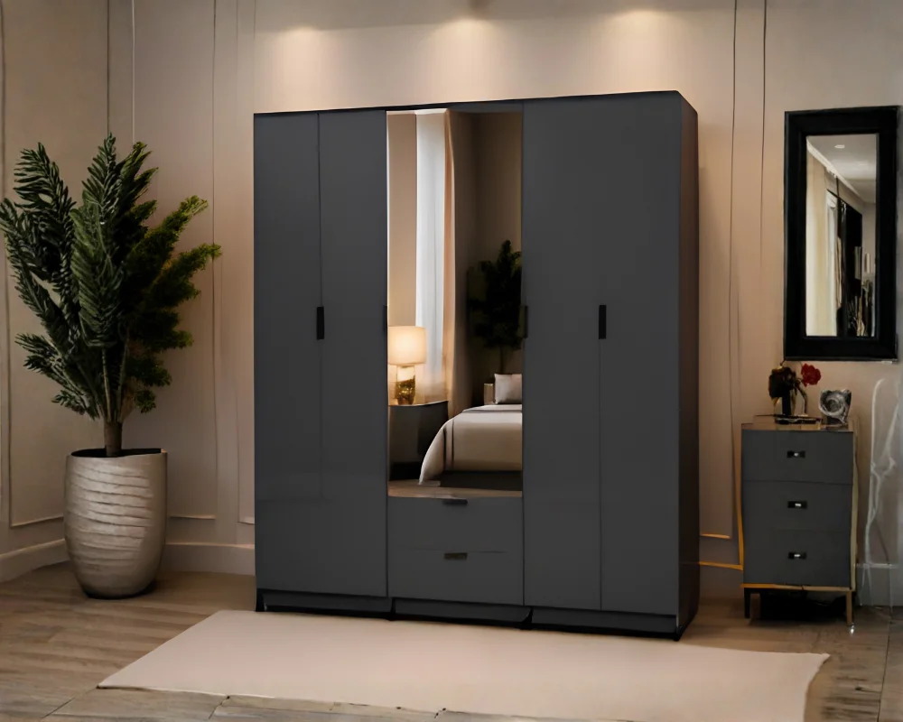 Modern Large 6 Door Wardrobe – Premium Bedroom Storage (3) Modern Royal Wardrobe with Mirror Doors - Modern Classic 6 Door Wardrobe with Mirror Storage - Image 1
