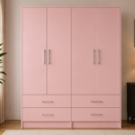 Modern Pink 4 Door Wardrobe with 4 Drawers – Spacious Bedroom Storage Cabine – Modern Bedroom Storage
