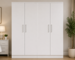 Modern White 4 Door Wardrobe – Spacious Bedroom Storage Cabinet