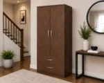 Rustic Brown 2 Door Wardrobe with 2 Drawers - Modern Bedroom Storage Cabinet - Image 3