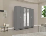Luxury 6 Door Grey Mirrored Wardrobe  –  High Gloss Bedroom Storage Cabinet - Image 4