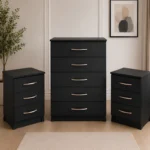 Chest of 5 Drawers + 2 Bedside Tables - Chest of 5 Drawers with 2 side Tables