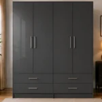 Graphite Grey 4 Door Wardrobe with 4 Drawers – Modern Bedroom Storage Wardrobe
