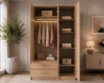 Elegant Closet Organizer with Drawers and Mirror - Large Capacity Triple Door Wardrobe with Mirror - Image 3