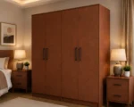 Rustic Walnut 4 Door Wardrobe – Modern Wooden Bedroom Storage Cabinet - Image 2