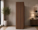 Contemporary Walnut Brown Wooden Wardrobe with Mirror & 2 Drawers - Image 5