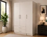Modern White 3 Door Wardrobe with 2 Drawers - Spacious Bedroom Storage Unit