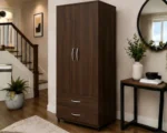 Walnut 2 Door Wardrobe with 2 Drawers - Modern Wooden Bedroom Storage Cabinet - Image 3