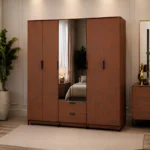 6 Door Wardrobe with Drawers - Wooden Wardrobe with Drawers - Wardrobe with 2 Mirrors