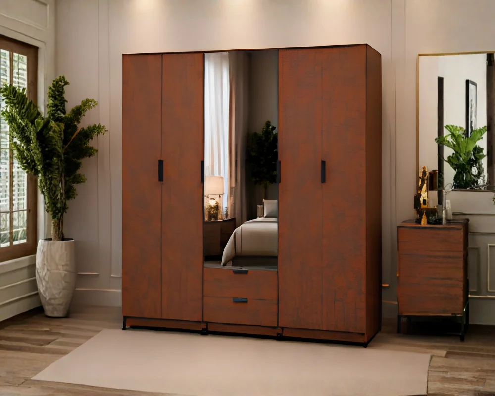 Spacious 6 Door Wardrobe – Modern Clothes Storage Solution (4) 6 Door Wardrobe with Drawers - Wooden Wardrobe with Drawers - Wardrobe with 2 Mirrors - Image 1