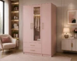 Blush Pink 3 Door Wardrobe with Mirror & 2 Drawers – Modern Bedroom Storage