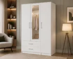 Modern 3 Door Wardrobe with Mirror - 2 Drawers for Bedroom Storage - Image 2