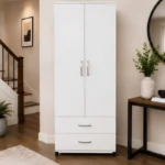 Modern White 2 Door Wardrobe with 2 Drawers - Elegant Bedroom Storage Unit