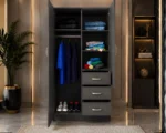 Walnut 2 Door Mirrored Wardrobe with 4 Drawers - Modern Bedroom Storage Cabinet - Image 3