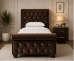 Sleigh Single Bed Velvet – Luxury Upholstered Bed