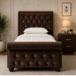Sleigh Single Bed Velvet – Luxury Upholstered Bed