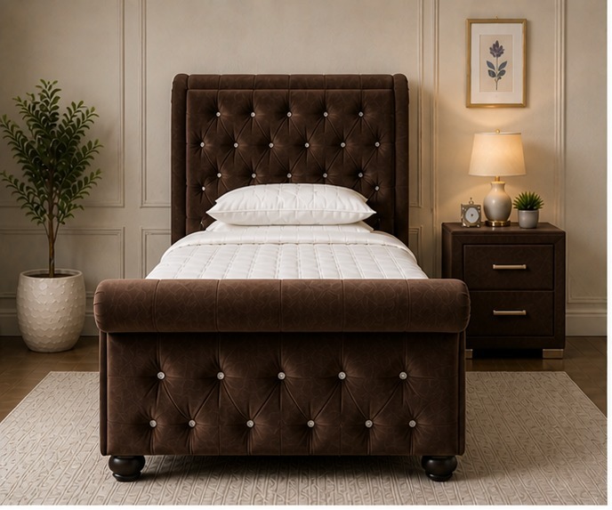 WhatsApp Image 2026-05-02 at 1.11.48 AM (2) Sleigh Single Bed Velvet – Luxury Upholstered Bed - Image 1
