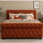 Sleigh Double Bed Velvet – Luxury Upholstered Bed