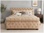 Sleigh King Size Bed Velvet – Luxury Upholstered Bed