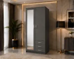 Modern Grey 2 Door Wardrobe with Shelves & 3 Drawers - Bedroom Storage Cabinet - Image 4