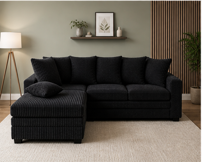 black_3 Stylish Dylan 4 Seater Corner Sofa – Comfortable & Elegant - Image 1