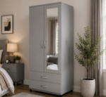Designer Wooden Wardrobe with 2 Doors & Mirror - Double Door Bedroom Wardrobe