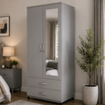 Designer Wooden Wardrobe with 2 Doors & Mirror - Double Door Bedroom Wardrobe