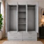 Modern Bedroom Wardrobe - Large 4 Door Wardrobe with Drawer