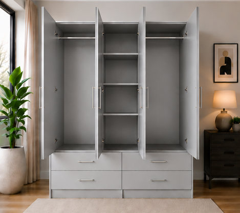 cqcqc Modern Bedroom Wardrobe - Large 4 Door Wardrobe with Drawer - Image 1