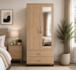 Durable Engineered Wood 2 Door Wardrobe with Mirror - Multi Storage 2 Door Wardrobe - Image 5