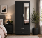 Elegant Bedroom Closet with 2 Drawers and Mirror - Wardrobe with Double Doors - Image 5