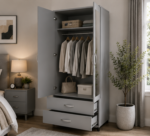 Designer Wooden Wardrobe with 2 Doors & Mirror - Double Door Bedroom Wardrobe - Image 2