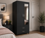 Elegant Bedroom Closet with 2 Drawers and Mirror - Wardrobe with Double Doors - Image 3