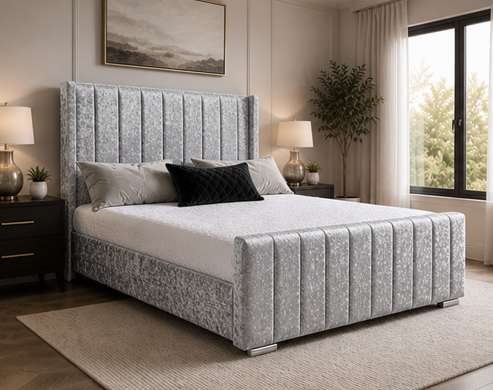 dhsdhd Panel King Size Bed – Elegant Fabric Upholstered Bed - Image 1
