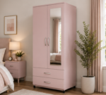 Modern Bedroom Armoire with Mirror and Drawers - Functional 2 Door Wardrobe with Storage Drawers