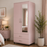Modern Bedroom Armoire with Mirror and Drawers - Functional 2 Door Wardrobe with Storage Drawers