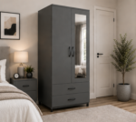 Modern Storage Cabinet with 2 Doors, 2 Drawers & Mirror - Wardrobe with Mirro - Image 3