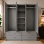 4 Door Wardrobe Cabinet with 4 Storage Drawers - Premium 4 Door Wardrobe