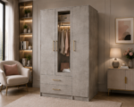 Durable Triple Door Wardrobe with Drawer Storage - Wardrobe