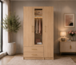 Elegant Closet Organizer with Drawers and Mirror - Large Capacity Triple Door Wardrobe with Mirror - Image 3
