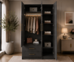 3 Door Wardrobe with 2 Drawers - Contemporary Wooden Closet with Mirror Finish - Image 2