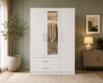 Durable Engineered Wood Wardrobe with Mirror - Compact 3 Door Wardrobe - Image 3