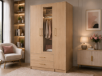 Elegant Closet Organizer with Drawers and Mirror - Large Capacity Triple Door Wardrobe with Mirror